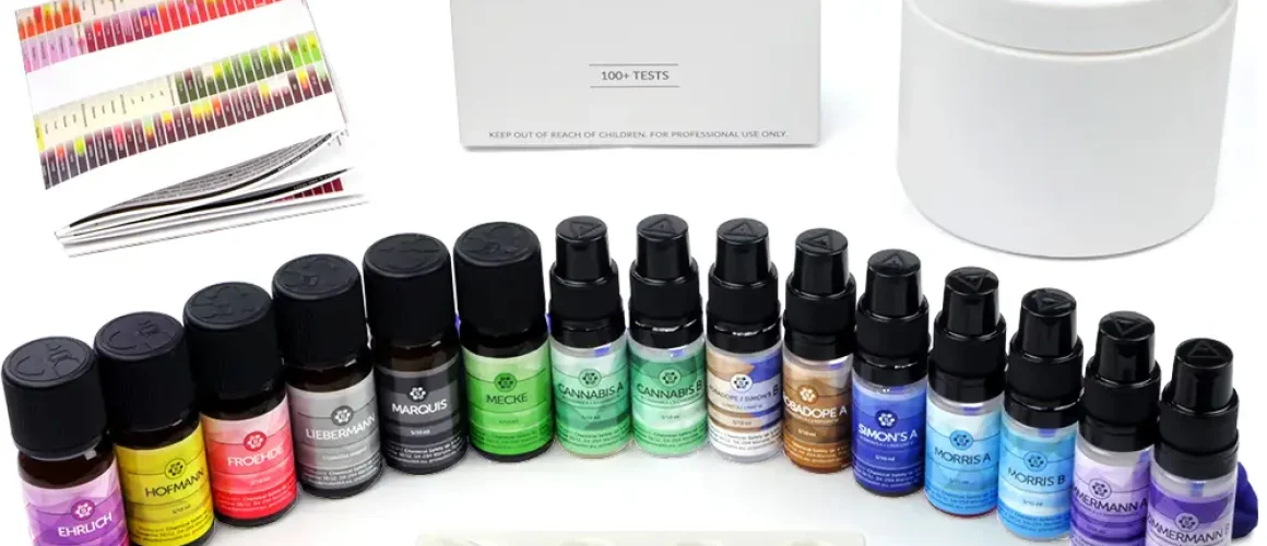 Kit di test con reagenti Marquis, Mecke, Liebermann, Froehde, Ehrlich, Hofmann, Cannabis, Robadope, Simon's, Morris, Zimmermann