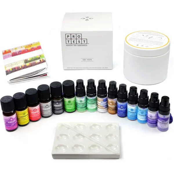 Kit di test con reagenti Marquis, Mecke, Liebermann, Froehde, Ehrlich, Hofmann, Cannabis, Robadope, Simon's, Morris, Zimmermann