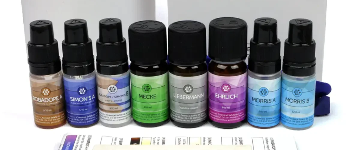 Kit di test per cocaina con i reagenti Morris, Ehrlich, Liebermann, Mecke, Simon's, Robadope
