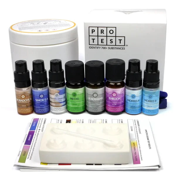 Kit di test per cocaina con i reagenti Morris, Ehrlich, Liebermann, Mecke, Simon's, Robadope