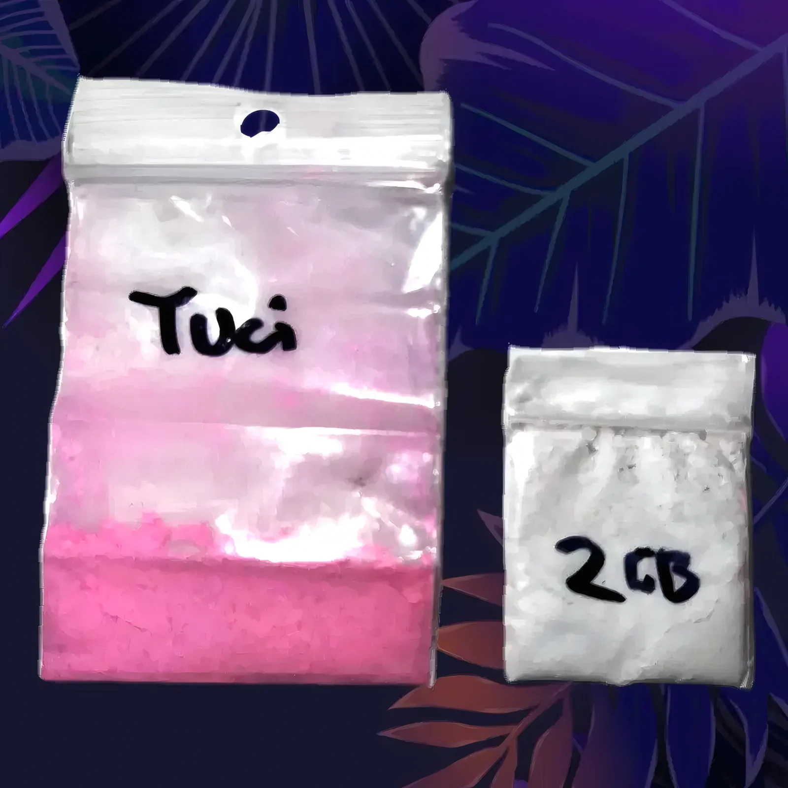 Bustine di polvere rosa di tusi e polvere bianca di 2C-B